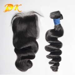 Loose Wave HD Transparent 4x4 5x5 6x6 Lace Closure With Hair Weft Deluxe Human Virgin Hair