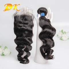 Superb Indian Wave Transparent HD Lace Closure With Hair Weave Deluxe Human Virgin Hair
