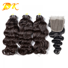 Indian Wave Hair Weaves With HD Transparent Lace Closure Plus Virgin Human Hair