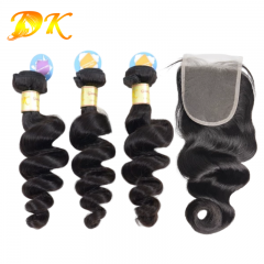 Loose Wave Hair Weaves With HD Transparent Lace Closure Plus Virgin Human Hair